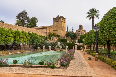 Cordoba, İspanya - 31 Ekim 2019: Alcazar of the Christian Monarchs, Alcazar de los Reyes Cristianos, Cordoba, Endülüs, İspanya