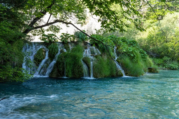 Majestic View Waterfall Turquoise Water Plitvice Lakes National Park Croatia Stock Picture