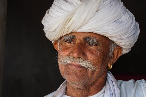 Jodhpur India January 2020 Portrait Old Man National White Turban — 图库照片