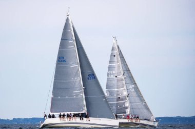 Travemuende, Almanya - 28 Temmuz 2018 Seyahat haftasında yelkenli tekneleri Almanya 'da