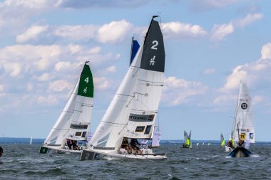 Travemuende, Almanya - 28 Temmuz 2018 Seyahat haftasında yelkenli tekneleri Almanya 'da