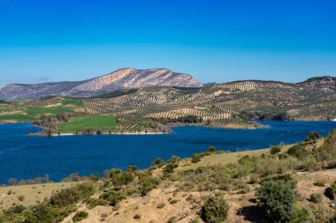 Malaga, Endülüs, İspanya 'daki Ardales Reservoir gölünün güzel manzarası