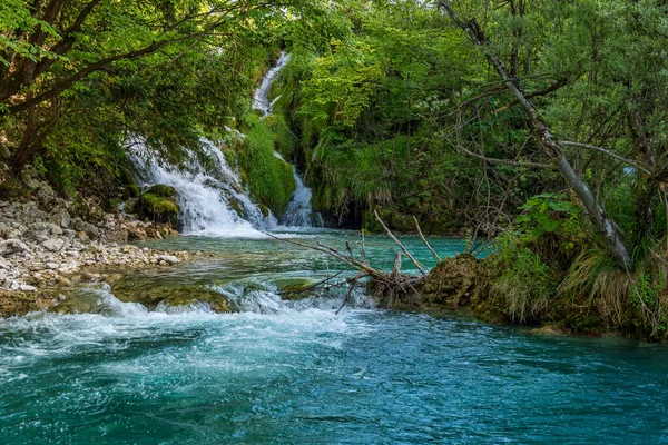 Majestic View Waterfall Turquoise Water Plitvice Lakes National Park Croatia Stock Image