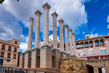Cordoba, Spain - November 03, 2019: Remaining columns of the Roman temple, templo romano of Cordoba, Andalusia, Spain clipart