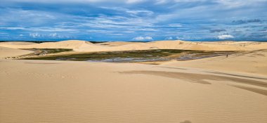 Ilha do Caju 'da Dunas do Mouro, Ilha das Canarias, Brezilya. Delta do Parnaiba ve Delta das Americas. Yeşillik doğa ve kum tepeleri.