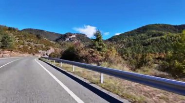 Driving through the Roncal Valley from Sigues to Isaba, Valle de Roncal in Navarre, Navarra Spain, Europe