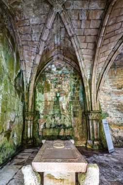 Coimbra, Portekiz - 14 Aralık 2025: Eski Coimbra Katedrali 'nin Gotik Manastırı, Se Velha de Coimbra, Portekiz. Portekiz 'in en önemli Roma binalarından biridir.