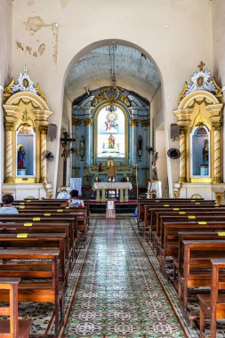 Sao Luis, Brezilya - 15 Ocak 2026: Aziz Vaftizci Yahya Kilisesi 'nin iç mimarı Igreja de Sao Joao Batista Brezilya' nın Maranhao eyaletinin tarihi merkezi Sao Luis 'de