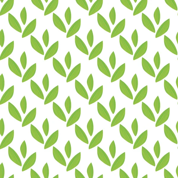 Groups of green leaves seamless vector pattern background. Beautiful backdrop of painterly watercolor effect trios of foliage. Hand drawn geometric botanical design. All over print for spring concept — Stock Vector