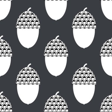 Tarzlanmış siyah beyaz meşe palamudu desensiz arka plan. Modern grafik tarzında zarif orman fıstıklarının koyu tek renkli arkaplanı. Geometrik çağdaş tasarım. Kış için tüm baskılar