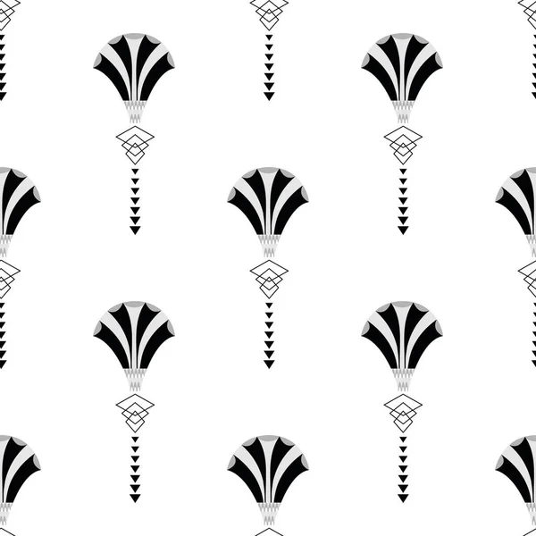 Vecteur art déco stylisé éventails fleur fond de motif sans couture. Fond géométrique monochrome avec alternance de fleurs élégantes en forme de éventail et d'éléments décoratifs de style des années 1920. Imprimé partout. — Image vectorielle