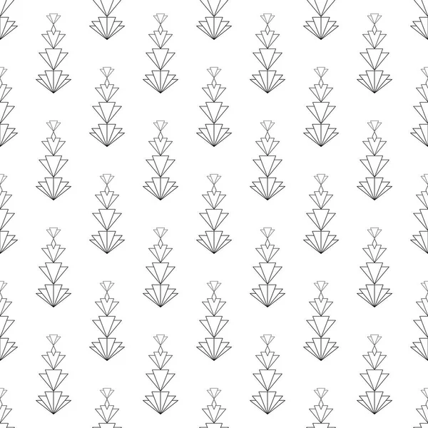 Vector art deco stacks estilizados de flores abanando fundo padrão sem costura. Repetição geométrica monocromática com elegantes flores alternadas em forma de losango de diamante em estilo decorativo dos anos 1920. — Vetor de Stock