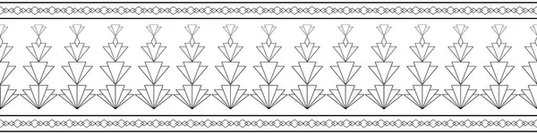 Vektor konst deco stiliserade staplar av fanning blommor sömlös gräns. Enfärgad geometrisk upprepning banner med elegant diamant romb formade blommor i dekorativ 1920-talet stil och randig kantklippning. — Stock vektor