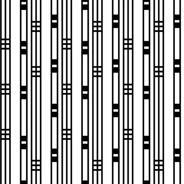 Vector Art Deco Architektur vertikal linear geometrisches Gitterdesign mit parallelen Linien Streifen, Quadrate. Schwarz-weiße nahtlose Muster Hintergrund. Elegante stilisierte Kulisse im Stil der 1920er Jahre. — Stockvektor