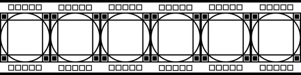 Arquitetura art deco inspirado borda sem emenda vetor grade decorativa. Banner monocromático com círculos entrelaçados e formas de caixa quadrada. Elegante estilo preto e branco dos anos 1920. Para fita, fita, afiação —  Vetores de Stock