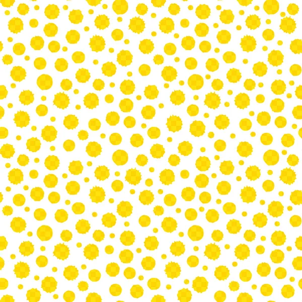 Yellow paint spatter gingham textured vector circles seamless pattern background. Textural organic painted spots on white backdrop. Tossed random design. Summery citrus color dotty all over print — Stock Vector