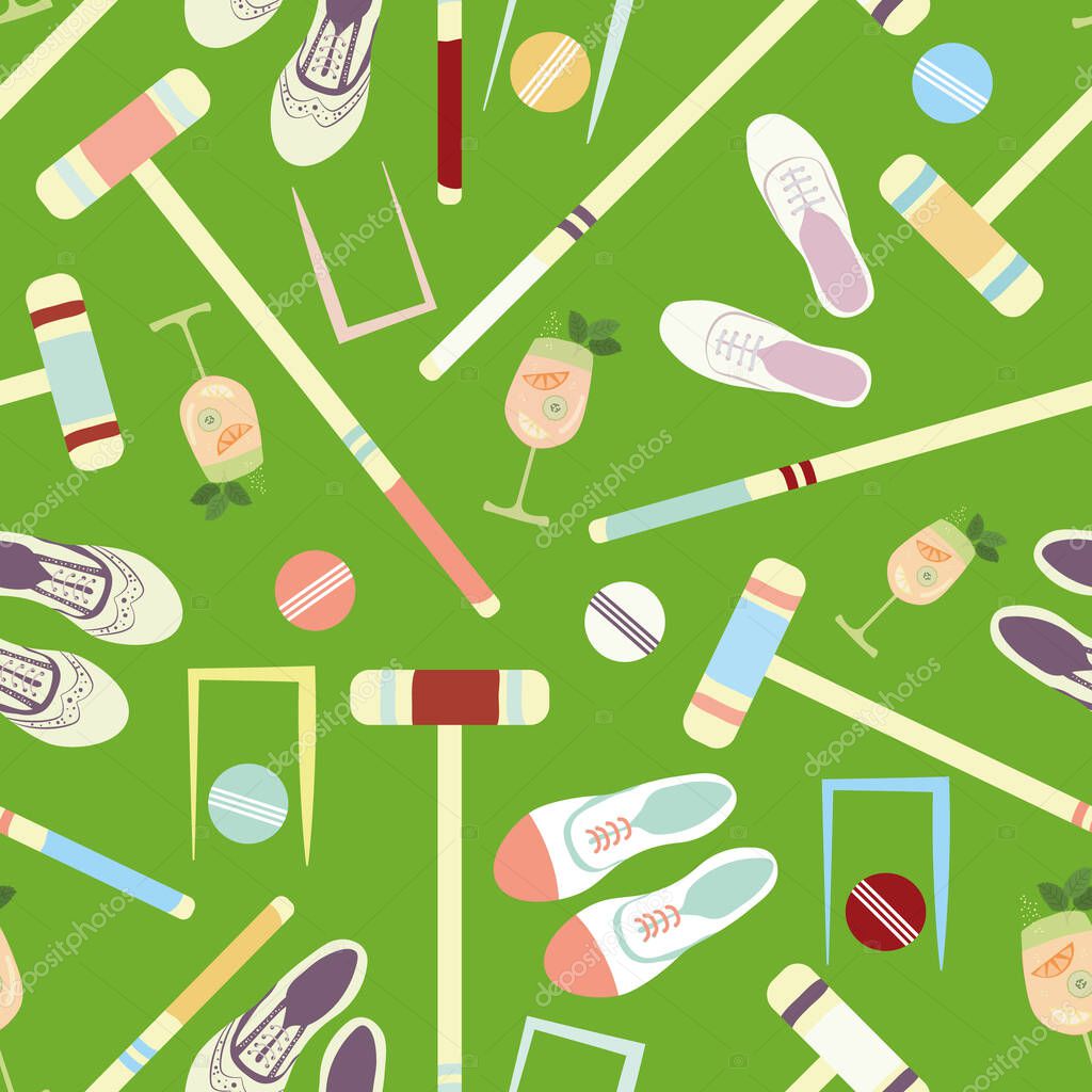 Croquet juego sin costuras vector patrón de fondo. Divertida repetición