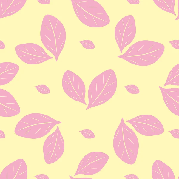 Beautiful spring blossoms and leaves seamless vector pattern background. Pink delicate petals and foliage on yellow backdrop. Floral botanical illustration. Decorative all over print for baby shower — Image vectorielle