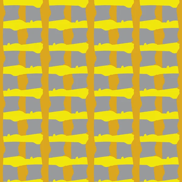 Painterly irregular weave grid vector seamless pattern background. Organic yellow grey woven backdrop. Criss cross burlap effect linear geometric design. All over print abstract modern cloth effect. — Stock Vector