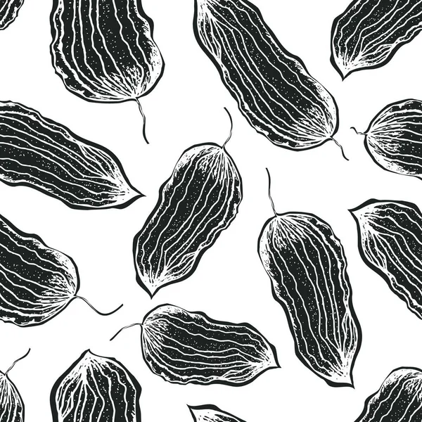 Mono impression feuilles dispersées fond de motif vectoriel sans couture. Feuillage foliaire à effet lino coupé détaillé. Vintage style d'illustration botanique toile de fond. Monochrome partout imprimer pour la nature concept — Image vectorielle