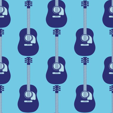 Akustik gitar vektörsüz model arka planı. Koyu ve açık mavi müzik teli enstrümanı duoton fon. Tek renkli tasarım. Müzik dersi ya da festival konsepti için her yerde Geometrik