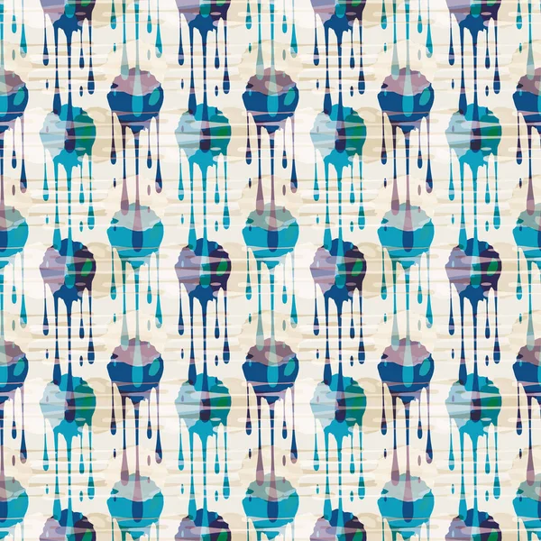 Soyut boya damlası dokuma efekti ızgarasız vektör desenli arka plan. Üst üste binen mor mavi altın renginde boya damlayan arka plan pastel dokusu. Çuval bezi konsepti. Sahte örgü kumaş tekrarla