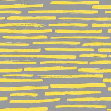 Doğrusal geometrik kırık çizgili, dikişsiz vektör desenli arka plan. Çeşitli karışımlarda sarı, gri, kaba, boyalı fırça darbeleri, çizgili arka plan. El çizimi yatay bölünmüş grunge çizgileri tekrarla.