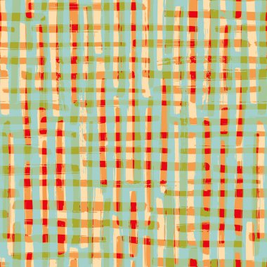 Vektör suluboya efekt ekosesiz desen arka planı. Organik fırça darbeleri arka planda. Multicolor gingham kumaş stilini kontrol etti. Yaz için buruşuk kumaş baskısı..