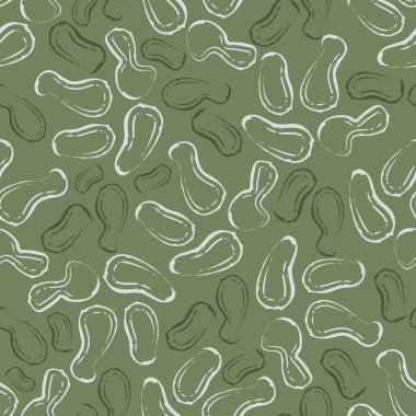 Fıstık kabuğu çizgisi, kusursuz vektör desenli arka plan. Kaligrafi fırçası stili maymun fındığı kümesi. Adaçayı yeşili, gümüş rengi botanik arkaplan. Yiyecek konsepti için Legume tekrarı