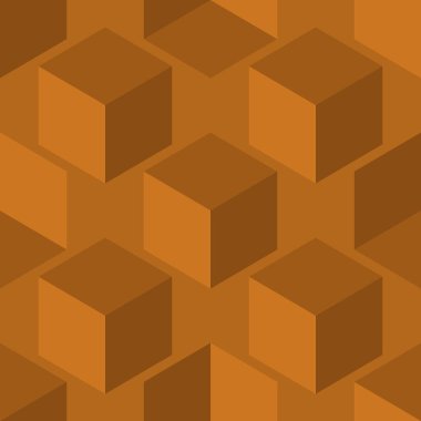 3 boyutlu küp vektörsüz şablon arka planı. Küplerin çapraz sıraları tek renk kahverengi arkaplan. Geometrik şekilli soyut tasarım. Yüzen merdiven düzeni. İş için tekrarla