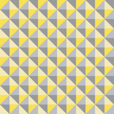Vektör 3 boyutlu piramit biçimli, dikdörtgen desenli arkaplan. Gölgeli üçgenlerle süslenmiş. Sarı gri duoton tekrar. Modern dokunsal doku tasarımı. İş için her yerde Geometrik baskı