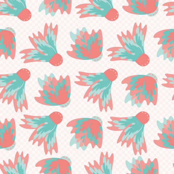 Wilde Wiesenblumen blühen nahtlos Vektormuster Hintergrund. Abstraktes rosa blau gefiedertes, malerisch florales Mischkulisse. Handgezeichnete Blütenblätter modernes botanisches Design. Wiederholen für Wellness oder Baby — Stockvektor