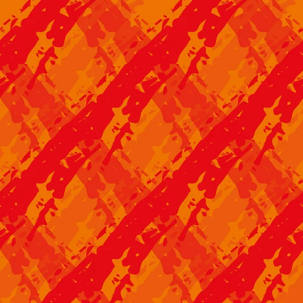 Vektor gyémánt láng hatás zökkenőmentes minta háttér. Festői ecsetvonás hatása criss kereszt háttér. Piros narancs átlósan szőtt stílusú geometriai rács kialakítása. Duoton textúra forró nyárra. — Stock Vector