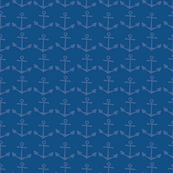 Vector anchor monochrome navy blue seamless pattern background. Blended texture backdrop with anchors. Dense geometric nautical tool design. All over print for marine, summer vacation concept. — Stock Vector