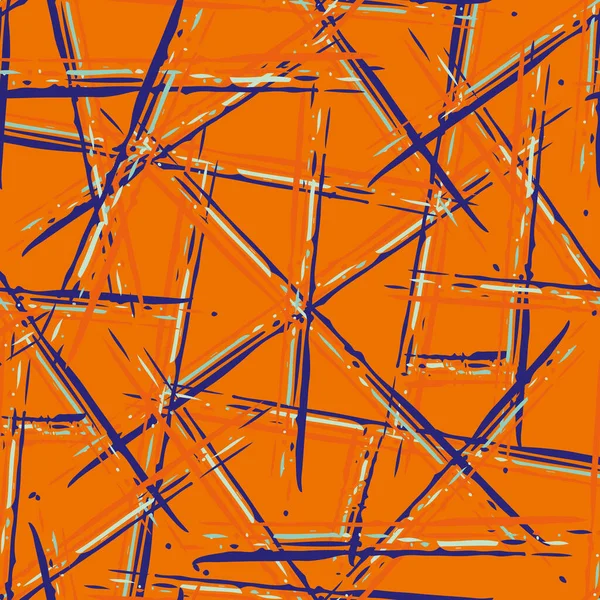Абстрактный вектор плетёт неправильную сетку. Бесшовный фон шаблона. Терракотово-оранжевый синий мазок мазка скрещивает крестиком заднюю поверхность. Стиль Woven сочетал в себе повторяющийся дизайн. По всей текстуре ротанга — стоковый вектор