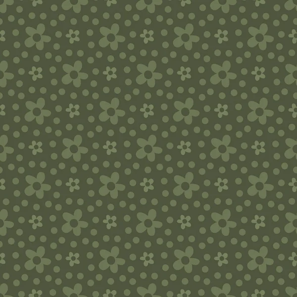 Ditsy sálvia verde vetor minúsculas flores sem costura fundo padrão. Simples geométrico abstrato ingênuo floral monocromático pano de fundo Mão desenhada flores muito abstratas repetir para textura, tema de queda, bem-estar. — Vetor de Stock