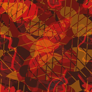 Soyut meşe yaprağı dokuması ve girdap vektörsüz desenli arka plan. Düzensiz yaprak şekilleri ve çapraz arkaplan oymaları. Boya fırçası örgü arka planı. Dokular tek renk kırmızısı ile tekrarlanıyor