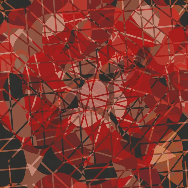 Абстрактный цветочный вихрь плетет вектор бесшовного рисунка фона. Неправильные формы листвы с выгравированными крестами смешиваются. Болезненный стиль кисти. Текстурная ткань повторяется в монохромном красном — стоковый вектор