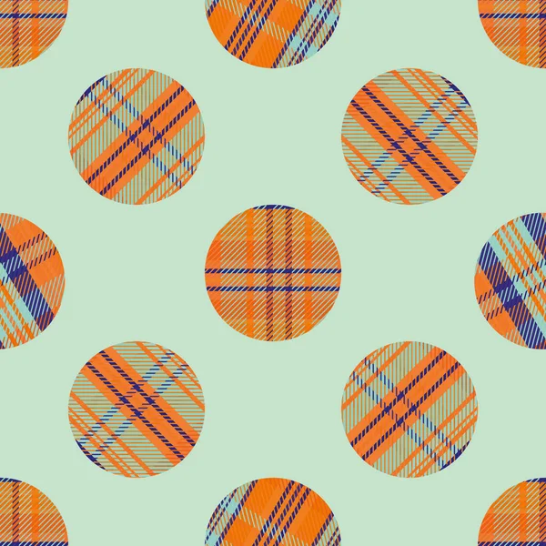 Woven tartan circles seamless vector pattern background. Neon tropical color plaid circle shapes backdrop. Geometric faux woven fabric modern check circular patches. Vivid repeat for summer concept — Stock Vector