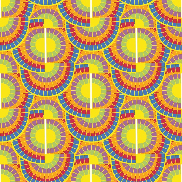 Estilo 1970 arco-íris fundo padrão vetor sem costura. Fundo com estilo mosaico pares ovais de arco-íris em cores psicodélicas. Funky sobreposição textura repetir no estilo hippie boho. Impressão Hipster —  Vetores de Stock