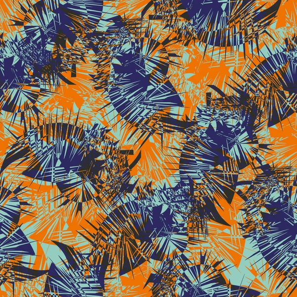 Кордилайн лист абстрактный бесшовный векторный фон картины. Тропические колючие листья на фоне синего, оранжевого, индиго Современная ботаническая текстура листьев. Красочная поддельная краска — стоковый вектор