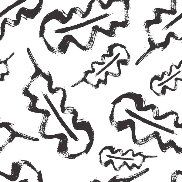 Eichenblatt Vektor monochromen nahtlosen Hintergrund Muster. Einfache Kalligraphie Pinsel Blatt schwarz und weiß Hintergrund. Minimal elegante Umrisse. Malerischer Detailstil für Verpackungen — Stockvektor