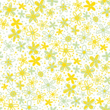 Retro ditsy karalanmış karalama çiçek vektörü pürüzsüz desen arkaplanı. Yoğun Millefleur tarzı el, siyah arka planda çiçekler çizdi. Sarı, mavi, beyaz, klasik, yoğun tasarım. Her yerde..