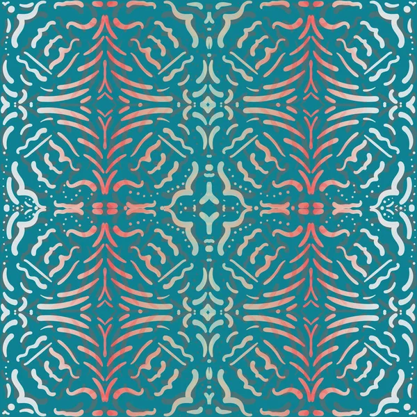 Moorse stijl geometrische vector naadloze patroon achtergrond. Marokkaanse mozaïek effect schilderachtige tegels gemengd aqua blauw roze gradiënt achtergrond. Abstract arabesque tegelversiering herhalen voor verpakking — Stockvector