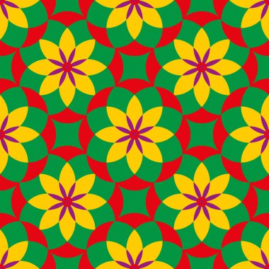 Ortaçağ gülü, kusursuz vektör desenli arka plan. Parlak tropikal renklerde tarihi folyo motifleriyle Azulejo tarzı arka plan. Dekoratif oryantal bozkır tasarımı. Modern arabesk tekrarı