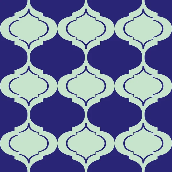 Romeinse ogee abstracte vector naadloze patroon achtergrond met langwerpige vormen. Elegante geometrische achtergrond in indigo en pastelblauw. Moderne symmetrische stijl herhalen voor zomervakantie, wellness — Stockvector