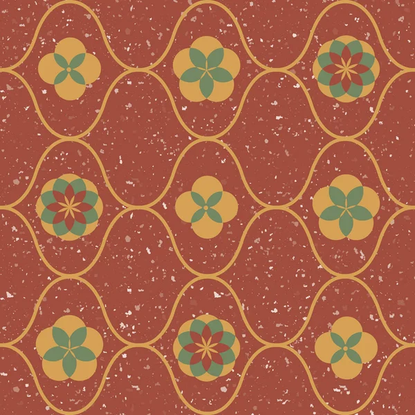 Roman Ogee, quatrefoil, hexafoil vector naadloze patroon achtergrond. Azulejo stijl met historische middeleeuwse folie motieven op donker oker goud gevlekte achtergrond. Decoratief moorish design. Arabesque herhalen — Stockvector