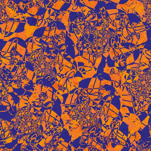 Абстрактная флуоресцентная минеральная текстура. Неоново-оранжевый вектор поверхности горной породы индиго бесшовный фон. Фон со смешанными зубчатыми формами. Флюорит, кальцит, повтор корунда. — стоковый вектор