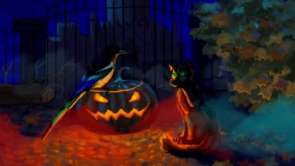 Handgetekende Animatie Viering Van Halloween — Stockvideo