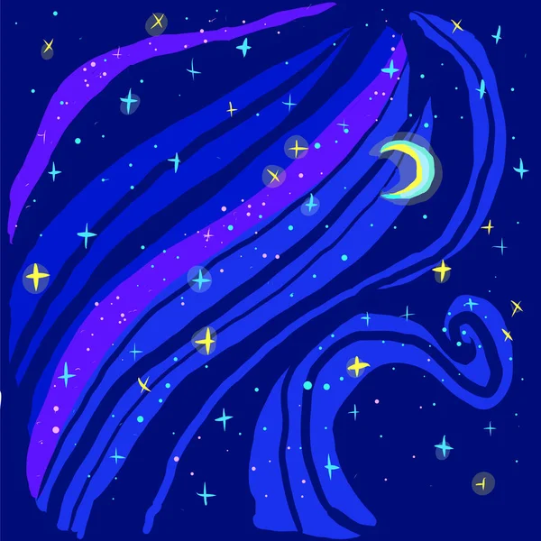 Abstract Art Starry Night Half Moon — Stock Vector